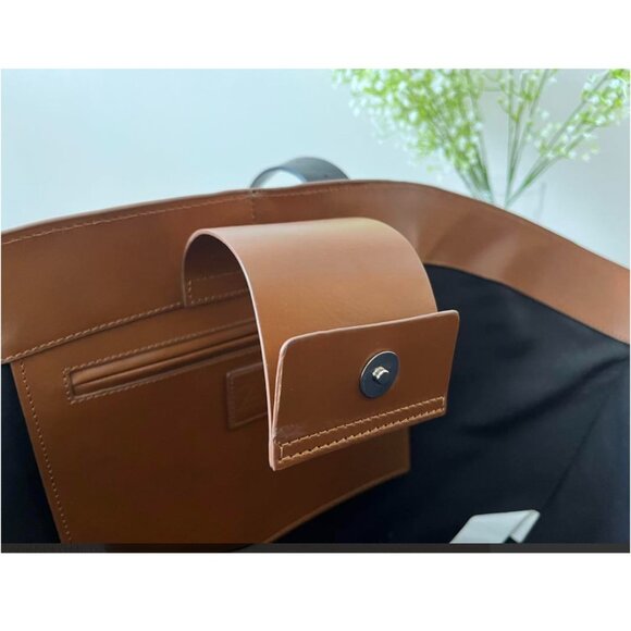 ZARA XXL Leather Bucket Tote Brown with Black Handles - Picture 12 of 16